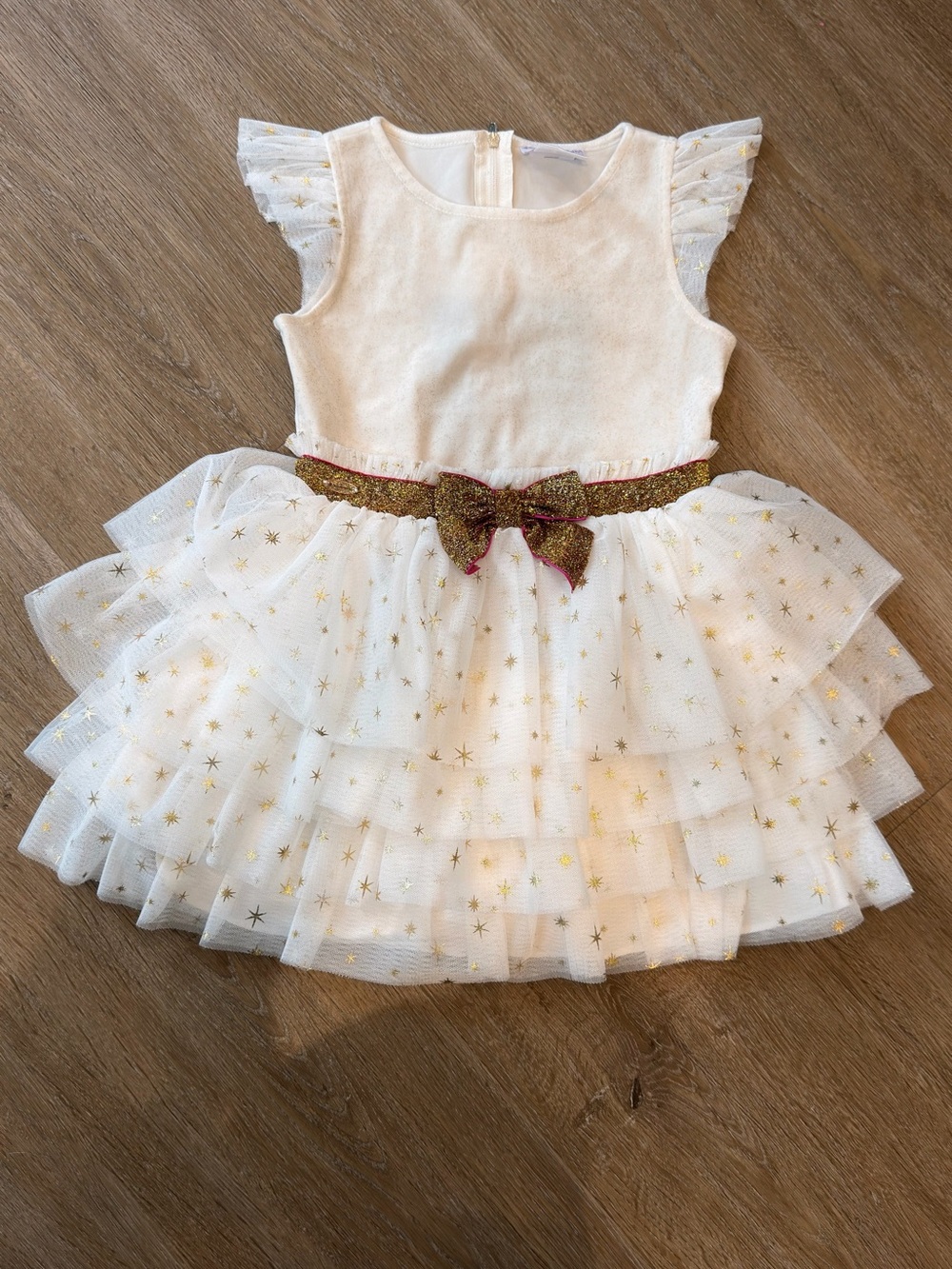 American Girl White Tulle Dress with Gold Star Accents and Glitter Bow